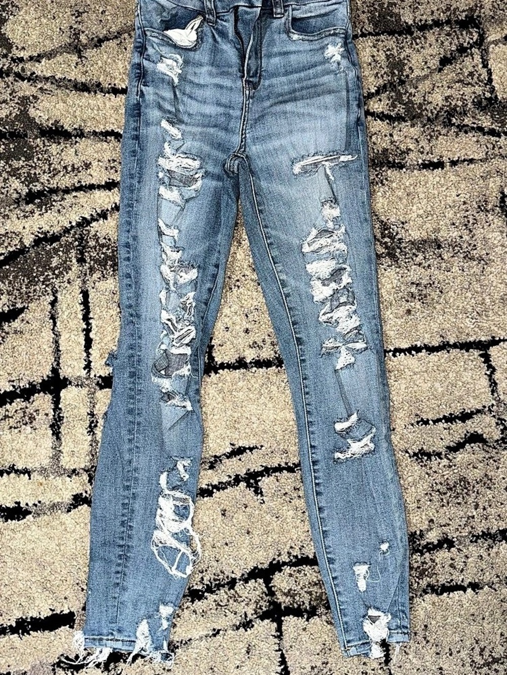 American Eagle Distressed Skinny Jeans Blue Waist 00